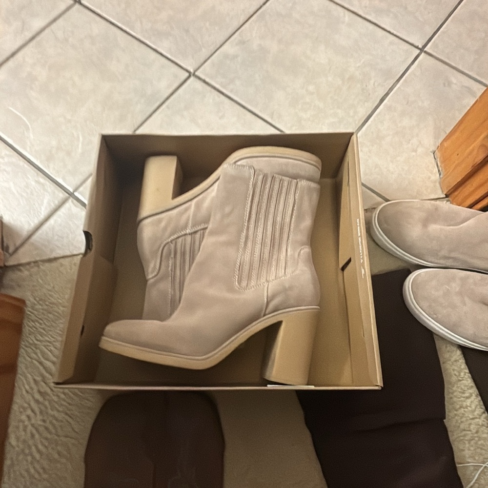 Dolce Vita Light Taupe Suede Chunky Heel Ankle Boots